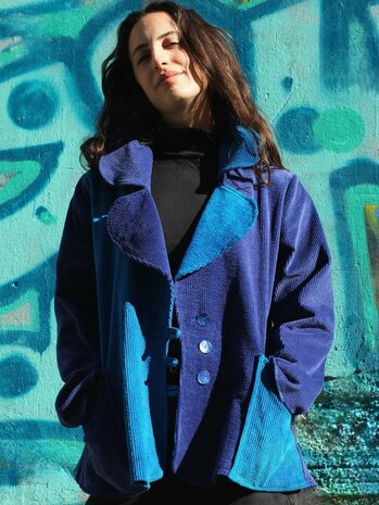 Ribfluweel jasje rond kobalt - Liz