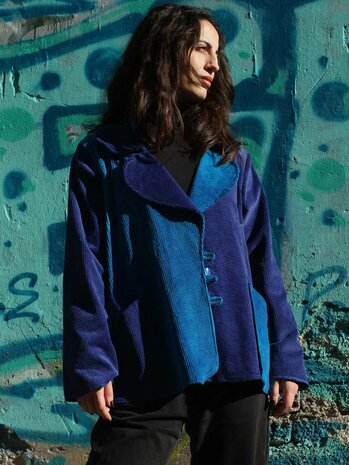 Ribfluweel jasje rond kobalt - Liz