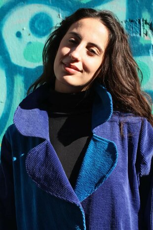 Ribfluweel jasje rond kobalt - Liz