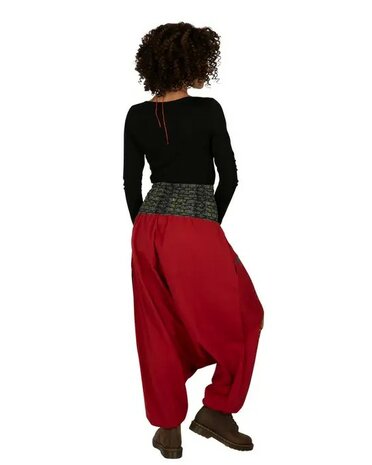 Harembroek katoen rood zwart lime