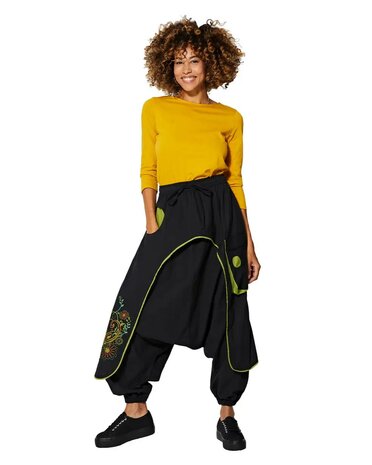 Harembroek katoen flap zwart lime