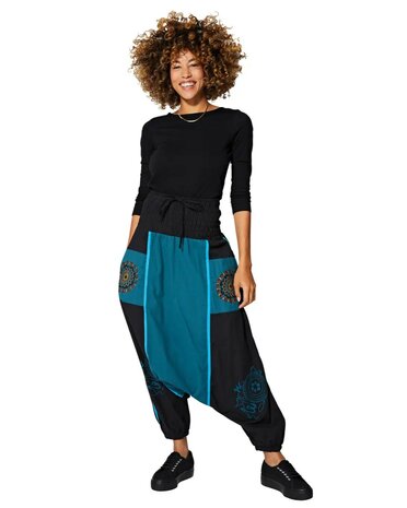 Harembroek katoen zwart blauw 