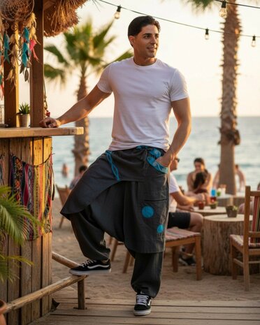 Harembroek 'rokje' grijs blauw