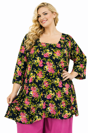 Tuniek Claire XL - Zwart rood bloem