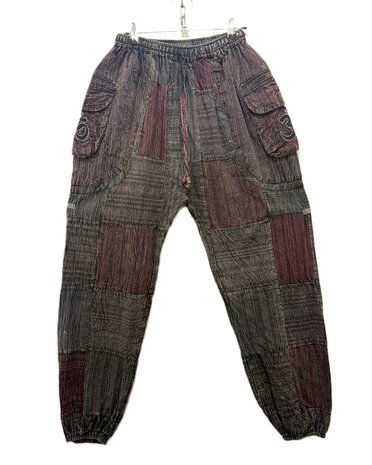 Broek katoen ohm patch - antraciet bordeaux