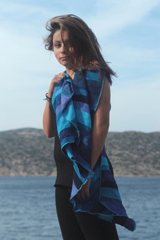 Viscose sjaal, blauw-turquoise-donkerblauw - Liz Viscose sjaal, blauw-turquoise-donkerblauw - Liz