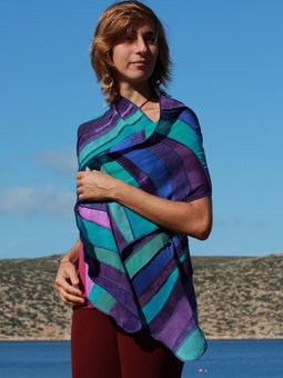 Viscose sjaal XL, paars, blauw en zeegroen - Liz Viscose sjaal XL, paars, blauw en zeegroen - Liz