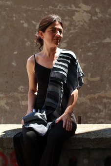 Grijze patchwork viscose sjaal  - Liz Grijze patchwork viscose sjaal  - Liz