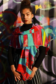 Extra grote viscose sjaal, rood en turquoise - Liz Extra grote viscose sjaal, rood en turquoise - Liz