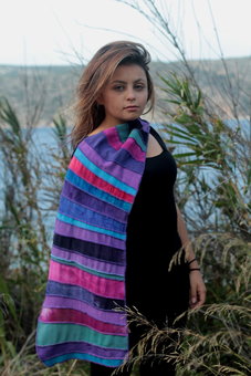 Viscose sjaal, blauw paars roze - Liz Viscose sjaal, blauw paars roze - Liz