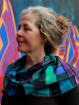 Grijs-blauw-paars-zeegroen viscose sjaal - Liz Grijs-blauw-paars-zeegroen viscose sjaal - Liz