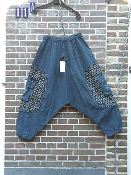 Harembroek zakken petrol-blauw bloem