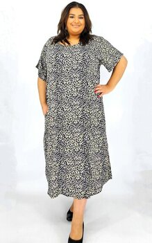 Jurk Helena blauw grijs panter Jurk Helena blauw grijs panter