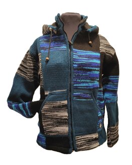 Wollen vest blauw blokken Wollen vest blauw blokken