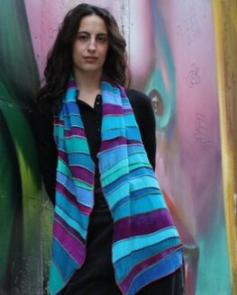 Sjaal viscose fuchsia, blauw, zeegroen - Liz