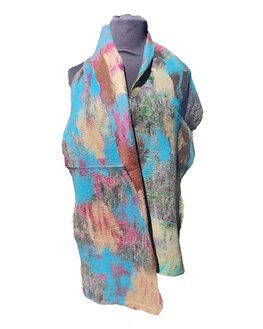 Zijde wol sjaal - bruin turquoise fuchsia