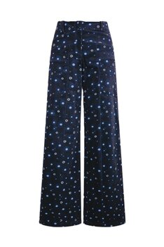 Triangle broek rib bloem blauw