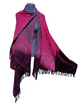 Yak wol sjaal - fuchsia zwart