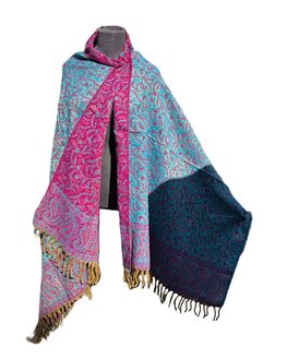 Yak wol sjaal - fuchsia turquoise