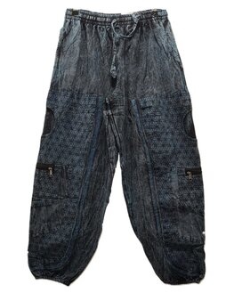 Broek katoen bloem stonewash donkerblauw
