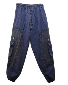 Broek katoen bloem stonewash nachtblauw
