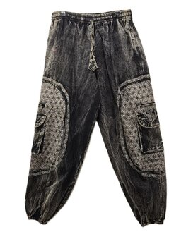 Broek katoen bloem stonewash grijs zwart