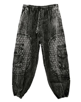 Broek katoen bloem stonewash grijs wit