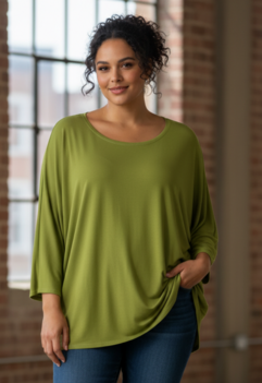 Wijd shirt Mery lang lm olijf groen